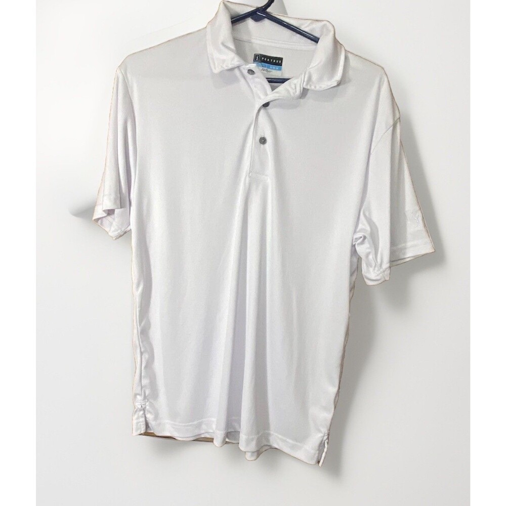PGA Tour Air flux Men’s M Polo Golf Shirt Size Medium White Short Sleeve